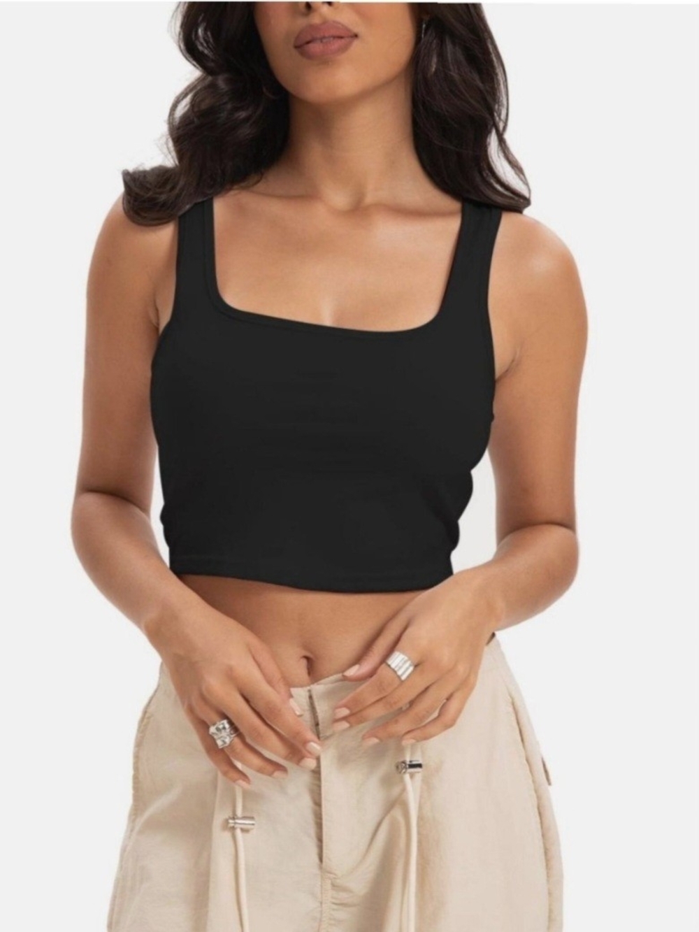 House Of Harlow Black Square Neck Crop Tank Top XS